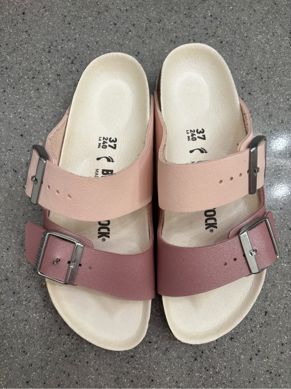 Birkenstock Two-Tone Blush and Rose Slide Sandals